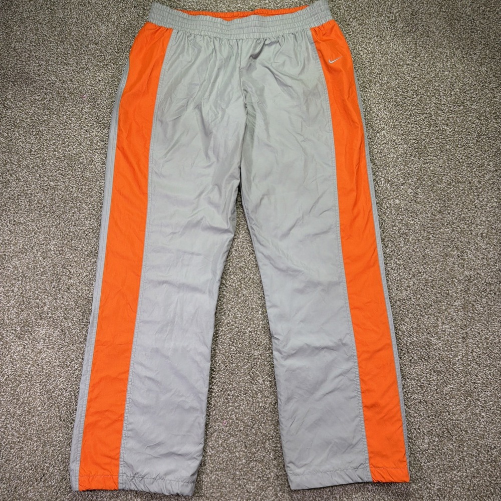 Vintage Nike Track Pants Striped Gray Orange Size Large Silver Tag 10' Leg Hem